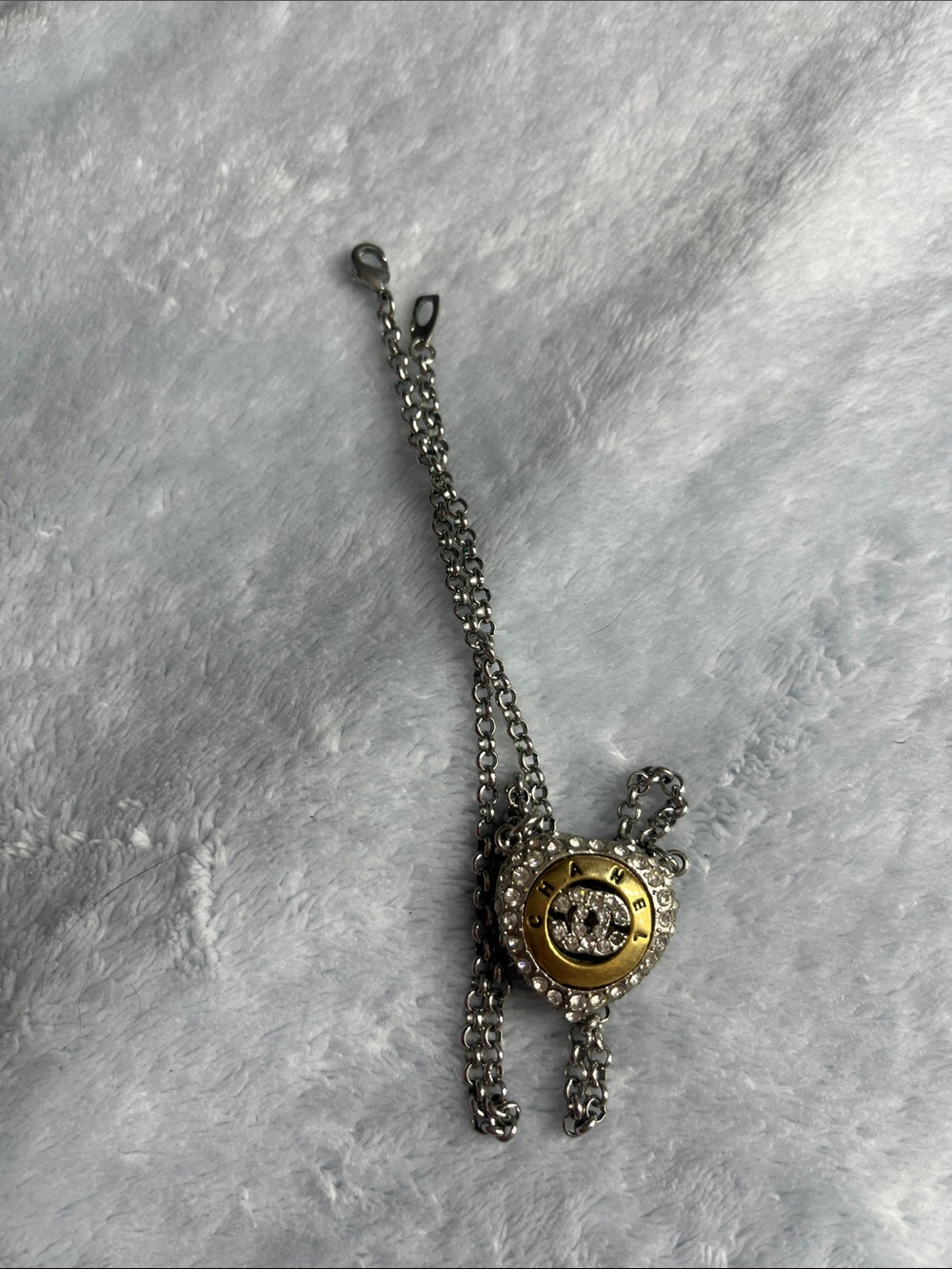 C.H.A.N.E.L Two-Tone Gold and color Silver Crystal Accent Pendant Necklace